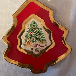 Festive Gold and Red Christmas Tree Shaped Trays